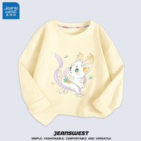 真维斯(Jeanswest)儿童t恤纯棉女童春秋长袖中大童打底衫宽松可爱上衣女孩童装 米白 小仙鹿 140cm