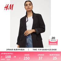 H&M 女装西装秋装垂坠设计感长款西服外套职业装0966504 黑色