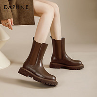 达芙妮（DAPHNE）厚底切尔西短靴女秋单靴子女英伦烟筒瘦瘦靴休闲马丁靴 棕色 36