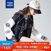 TONLION 唐狮 棒球服女装棒球外套女拼接学院风休闲宽松 藏青 M