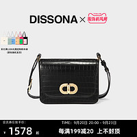 DISSONA 迪桑娜 DOUBLE D轻奢包包2020新款斜挎包鳄鱼纹小方包单肩包  8203014307 黑色