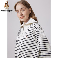 Hush Puppies暇步士女装2024春减龄学院风半拉链百搭条纹针织衫女 118白色 M