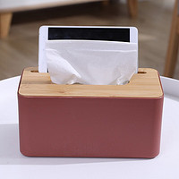 iChoice 纸巾盒木质简约北欧风盒客厅加宽抽纸盒带手机支架塑料收纳盒 北欧粉