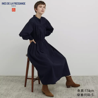 优衣库设计师合作款女装IDLF棉质斜纹灯笼袖连衣裙秋冬新款462507