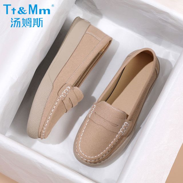 TOMS 汤姆斯 Tt&Mm/汤姆斯品牌真皮女鞋牛筋底中老年妈妈鞋时尚豆豆鞋小香风秋