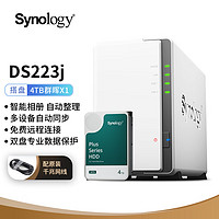 Synology 群晖 DS223j NAS配1块4TB群晖HAT3300硬盘套装 数据备份一体机