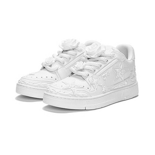 KAALIXTO &LOVEMELATER联名浮雕玫瑰新品低帮厚底星星板鞋白色 白色