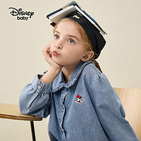 迪士尼童装女童甜美娃娃领衬衫装儿童春秋卡通上衣 牛仔蓝 150cm