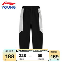 李宁童装儿童运动裤子男小大童机能感分割设计宽松弹力运动裤YYKT121-1黑色160