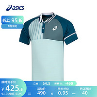 亚瑟士ASICS运动T恤男子网球POLO衫短袖透气舒适运动上衣 2041A272-405 浅蓝色 L
