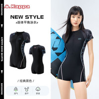 卡帕泳衣女短袖连体平角保守2023时尚大码泡温泉专业游泳衣 黑色 2XL 身高167-177cm体重62-67kg