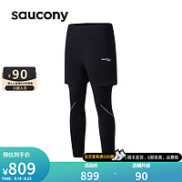 Saucony索康尼运动紧身裤男2023训练双层运动长裤男子跑步长裤 正黑色 S(165/76A)