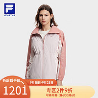 FILA 斐乐 女士梭织外套2023冬宽松拼接运动连帽上衣 裸粉色-PK 160/80A/S