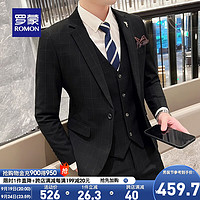罗蒙男士西服套装结婚礼服时尚商务职业西装三件套男 3S527016黑色 2XL