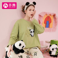 FENTENG 芬腾 睡衣女早秋套头长袖家居服女100%棉套装女可外穿 草绿 S