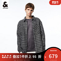 杰克·琼斯（JACK&JONES）秋季男士休闲简约潮百搭千鸟格织花宽松衬衫外套2234OS005 灰 165/88A/XS