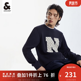 杰克·琼斯（JACK&JONES）秋季男装潮流老花撞色上衣印花直筒长袖字母刺绣百搭卫衣男 深兰色-E38 185/104A/XL