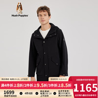 Hush Puppies暇步士男装新户外耐磨休闲中长款风衣连帽外套 097黑色3 S