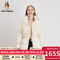 Hush Puppies暇步士女装2023冬褶皱肌理感休闲收腰立领羽绒服 118白色 XS