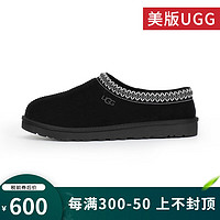 UGG 美版休闲拖鞋男款懒人鞋编织领口一脚蹬毛绒便鞋雪地靴 BLK-黑色 42