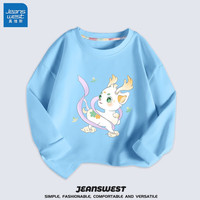 真维斯(Jeanswest)儿童t恤纯棉女童春秋长袖中大童打底衫宽松可爱上衣女孩童装 蓝 小仙鹿 160cm