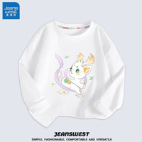 真维斯(Jeanswest)儿童t恤纯棉女童春秋长袖中大童打底衫宽松可爱上衣女孩童装 白 小仙鹿 160cm