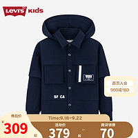 Levi's 李维斯童装男童冰感长袖开衫衬衫秋儿童休闲上衣外套 深宝蓝色 120/60