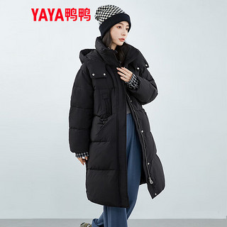 鸭鸭羽绒服鸭鸭（YAYA）羽绒服女中长款韩版休闲连帽时尚气质加厚保暖外套YZ 黑色 150/76A(XS)