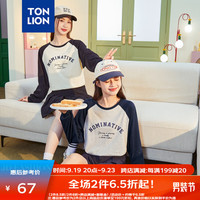 唐狮 TONLION长袖T恤女撞色拼接美式复古上衣女 藏青 L