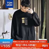 唐狮 TONLION圆领卫衣男装拼块字母长袖上衣黑色 黑色 L