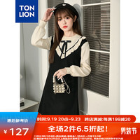 唐狮 TONLION连衣裙冬假两件长袖休闲毛衣裙女 黑色 S