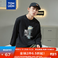 唐狮 TONLION长袖T恤男潮流印花港风上衣男内搭打底衫潮 黑色 S