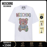 MOSCHINO莫斯奇诺女士Jeweled Teddy Bear平纹针织大码T恤 白色 M