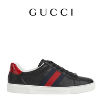 GUCCI古驰Gucci Ace系列饰织带男士运动鞋 黑色 7.5