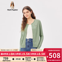 Hush Puppies暇步士女装简约多色100%纯羊毛圆领针织开衫 395灰绿色 XS
