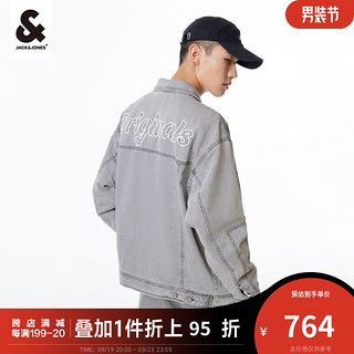 杰克·琼斯（JACK&JONES）oversized宽松尖领字母刺绣装饰潮酷牛仔外套223357005 C43浅牛仔灰 165/88A/XS