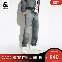 杰克·琼斯（JACK&JONES）秋季休闲长裤潮酷百搭做旧刮破直筒弹力水洗牛仔裤223332004 中牛仔蓝E42 185/88A/XLRW腰加宽