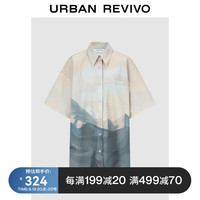 UR女装潮流高街百搭撞色印花短袖开襟衬衫UWL230016 橙色印花 S