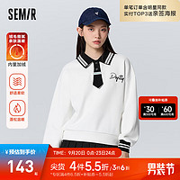 森马（Semir）森马卫衣女polo领字母文艺学院风冬季宽松撞色加绒套头衫气质潮流 白黑色调00419 155/80A/S