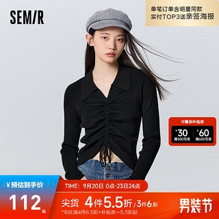 森马（Semir）森马毛衣女短款polo领纯色修身显瘦冬季性感小心机抽绳套头衫法式 黑色90001 150/76A/XS