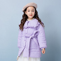 左西女童棉服冬季2023儿童娃娃领荷叶边甜美风加厚保暖外套 浅紫色 110