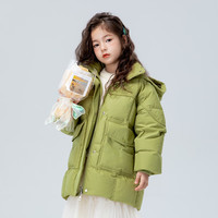 左西女童中长款2023羽绒服冬季儿童白鸭绒抗寒保暖连帽外套 浅绿色 110