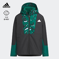 adidas阿迪达斯轻运动男大童二合一运动连帽夹克外套IY5021 黑色/白/森林绿/白 134CM
