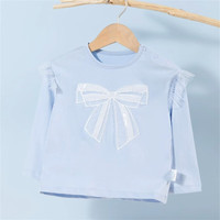 贝贝怡女童t恤长袖春秋上衣小童儿童打底衫女宝宝秋装洋气T 冰蓝 120cm(身高110-120CM)
