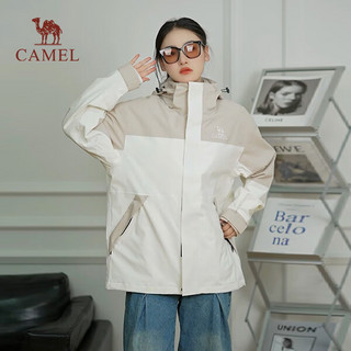 骆驼 CAMEL冲锋衣男冬抓绒三合一户外暴雨级防水登山服女 暖白/浅卡其，男女款，女拍小1码 L