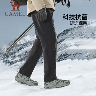 CAMEL 骆驼 户外冲锋裤男软壳裤宇航服气凝胶抗寒暖绒锁温轻盈弹力休闲长裤 A13CA49049，墨灰，男 S