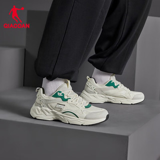 乔丹QIAODAN运动鞋季网面透气老爹鞋复古休闲跑步鞋 象牙色/苜蓿绿(男款) 39