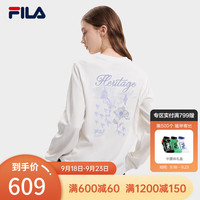 斐乐（FILA） 女子套头卫衣时尚休闲简约圆领针织刺绣上衣 云菇白-WT 175/92A/XL