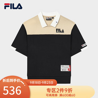 斐乐（FILA） x MIHARA女子短袖POLO衫撞色拼接翻领上衣 卡其-LK 160/80A/S