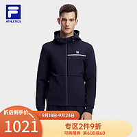 FILA 斐乐男士针织连帽外套2023冬基础简约运动上衣 RD宝蓝-NV 175/96A/L